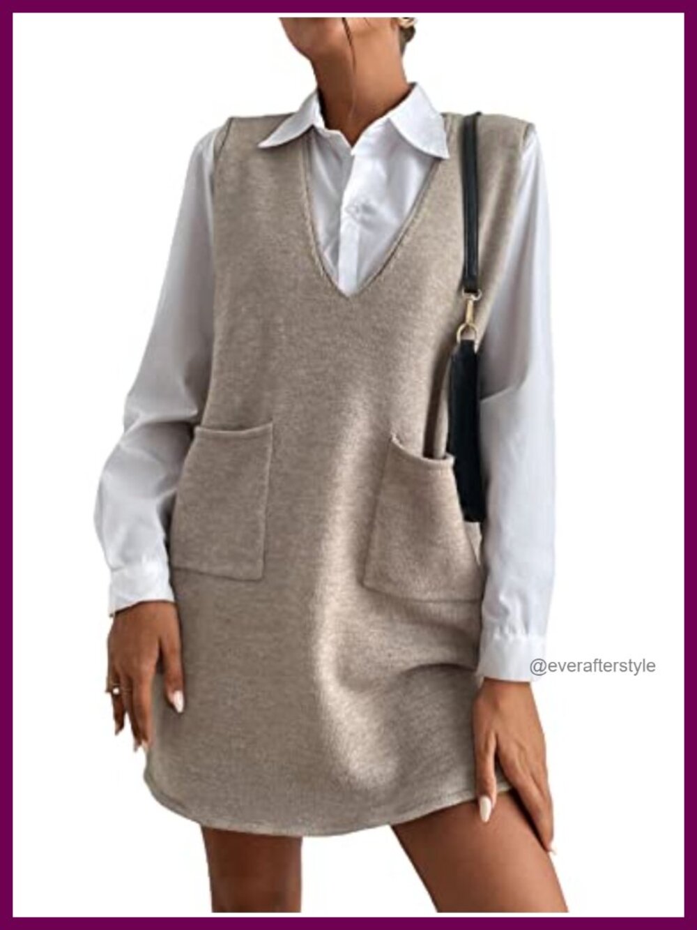 Women's V Neck Sweater Vest Dress Sleeveless Loose Fit Mini Casual Fall Overall